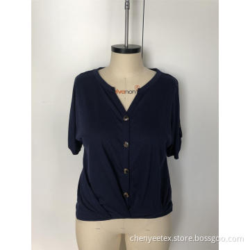 V-neck short - sleeved button top